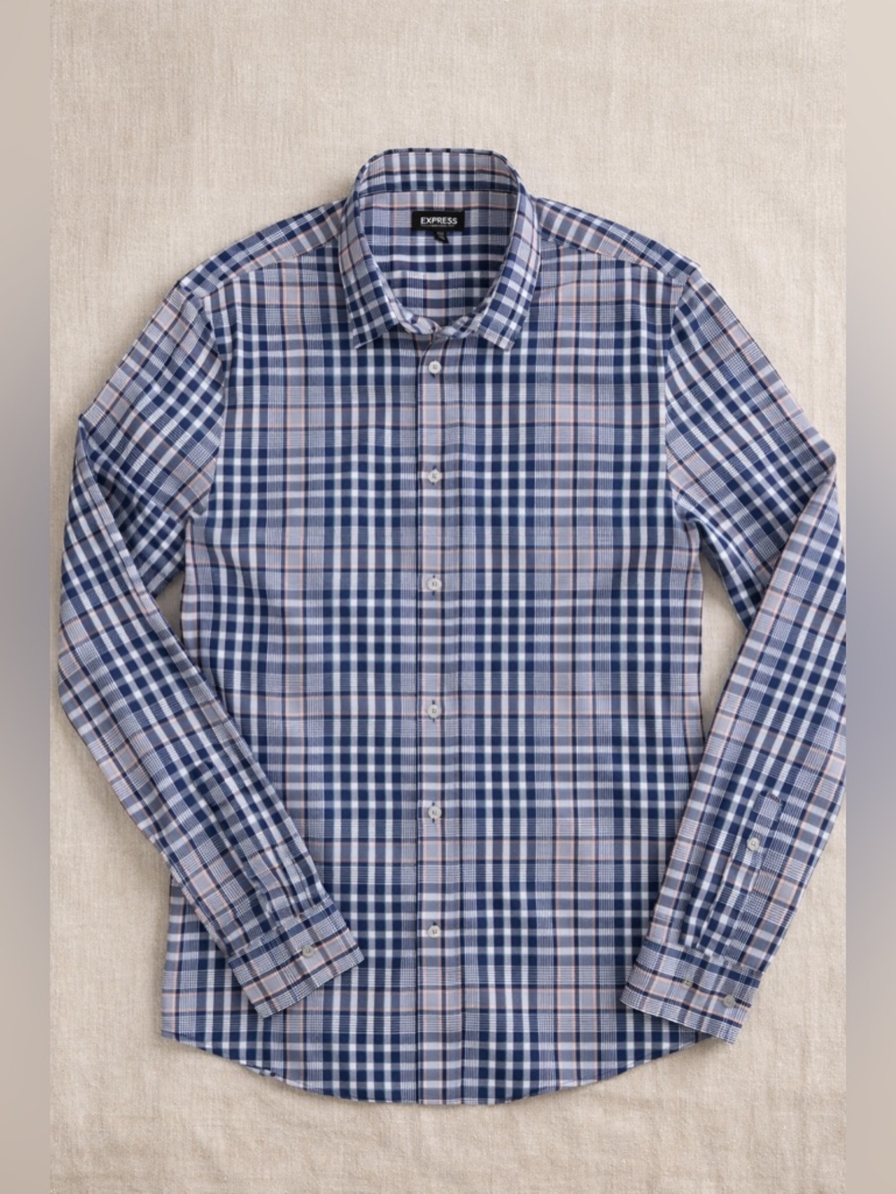 Express Slim Performance Plaid Button Down Shirt Men’s Small